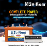 Su-Kam 48 Months Warranty Tubular Inverter Battery (180 Ah, Super Jumboz ST180048 With Falcon+1500(LCD&Copper Transformer))