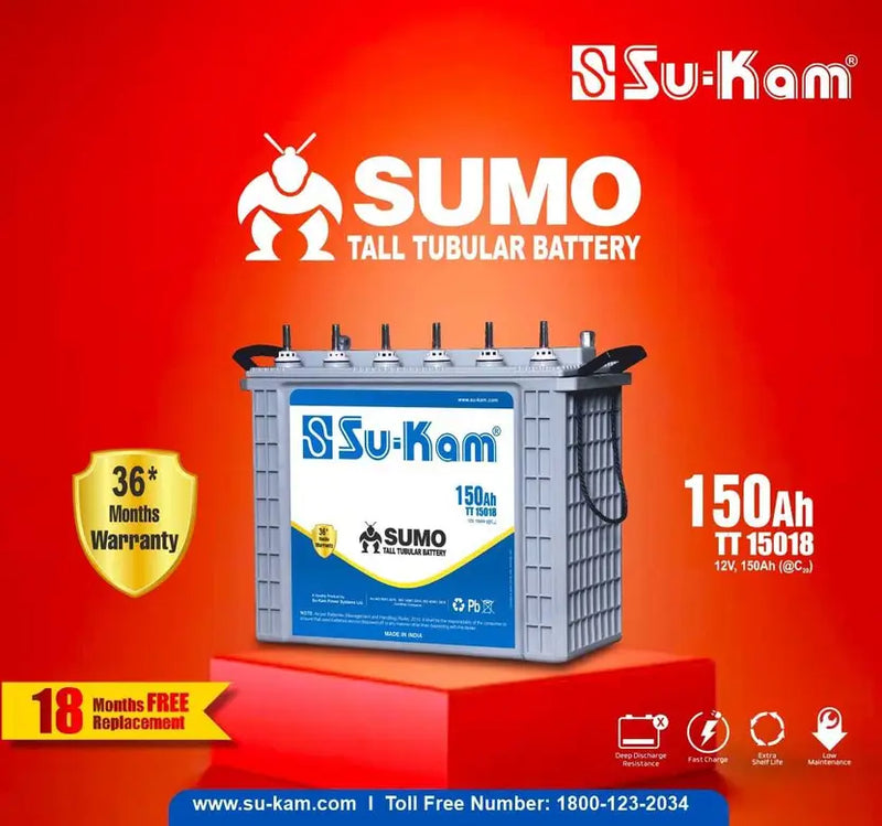 Su-Kam 36 Months Warranty Tubular Inverter Battery (150 Ah, Sumo TT15018)